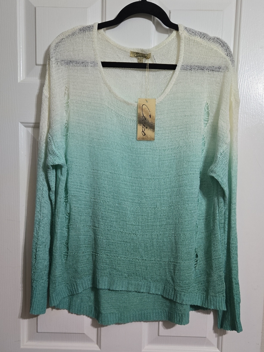 Cecico Ombre Scoopneck Sweater in Mint and Cream